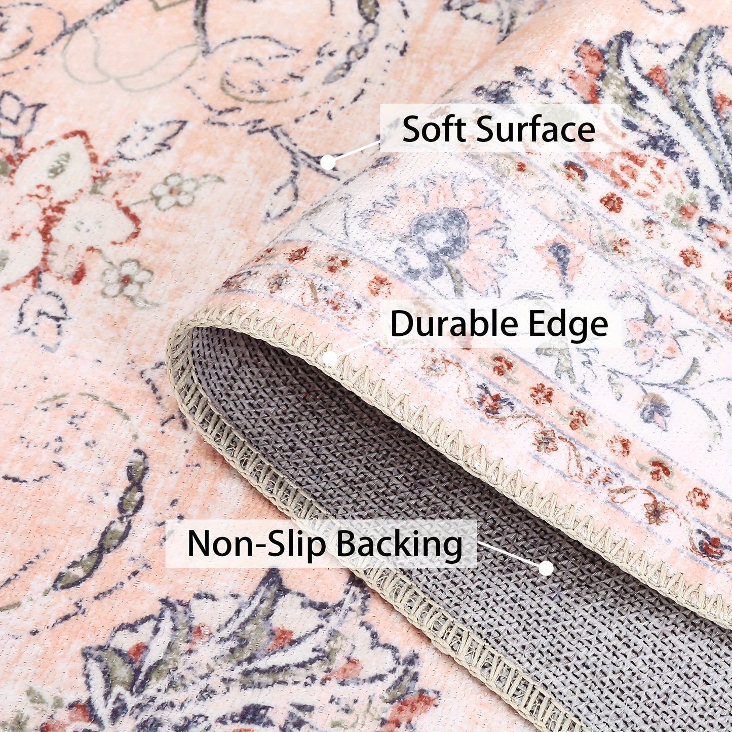 Vintage Floral Rug Washable Area Rug Distressed Entryway Rug Doormat Foldable Indoor Rug Doormat Non-Slip Rug Home Decor Rug For Living Room Bedroom Kitchen Laundry Room Entryway