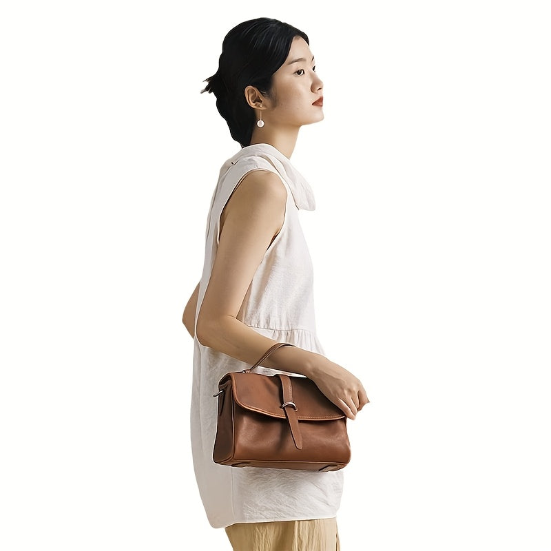Genuine Leather Satchel Postman Cow Genuine Leather Vintage Postman Bag Women's Commuting Single Shoulder Crossbody Bag Niche Bag