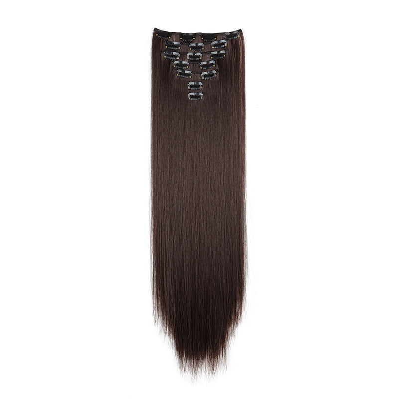 Long Straight Hair Extensions in a Seven-Piece Set, Suitable for Women, Featuring European And American Styles with 16 Clips for a Curtain Effect