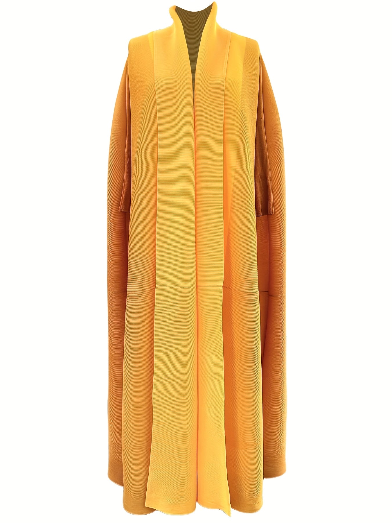 Plus Size - Women's Plus Size Yellow Abaya with Geometric Print - Loose Fit, Long Sleeve, Open Front, Wide Leg, Casual & Versatile for Spring/Summer/Fall, Casual Wear Abaya
