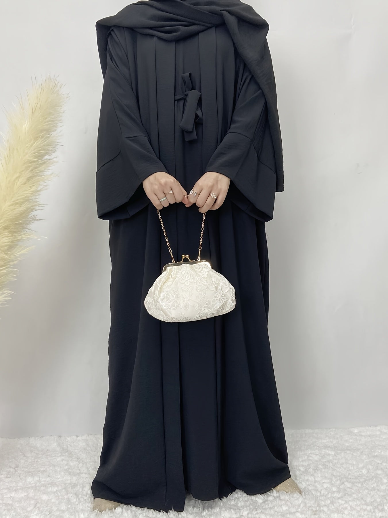 Muslim Lady 2pcs Arabic Abaya Set Eid Abaya Inner+open Abaya With Pocket