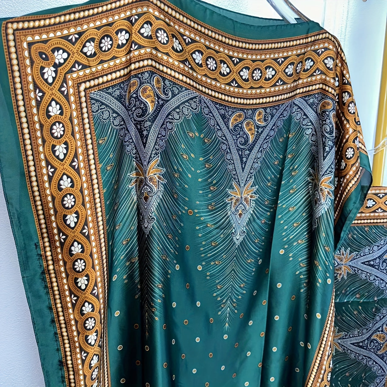 Print Abaya | Women's Clothing | Elegant Short Batwing Sleeve Kaftan | Loose Dress With Scarf | For Spring & Summer