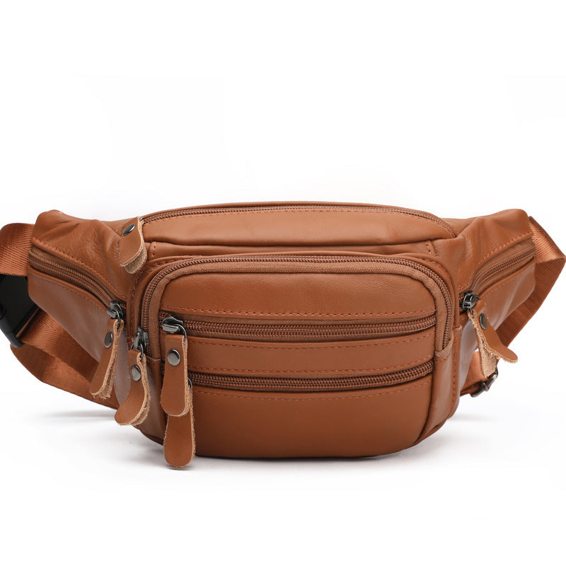 Genuine Leather Men's High Quality Adjustable Sling Bag - Large Capacity Multi-Compartment Chest Pack for Sports, Running, Gym & Street Style (Black), Chest Crossbody Bag