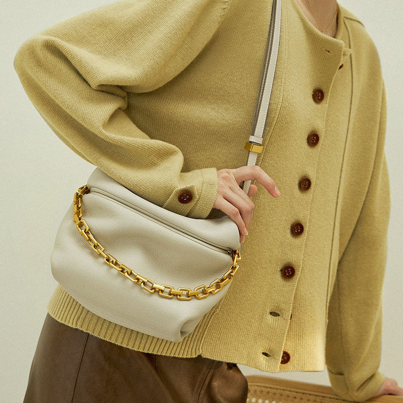 2025 New Women's Bag, Leather Crossbody Pleated Cloud Messenger Bag, Fashionable Chain Dumpling Bag, Single Shoulder Crossbody Bag