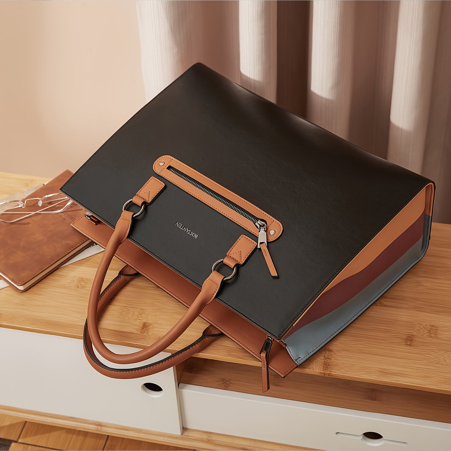 Leather Laptop Briefcase For Women Shoulder Bag 15.6 Inch Business Computer Tote Bag