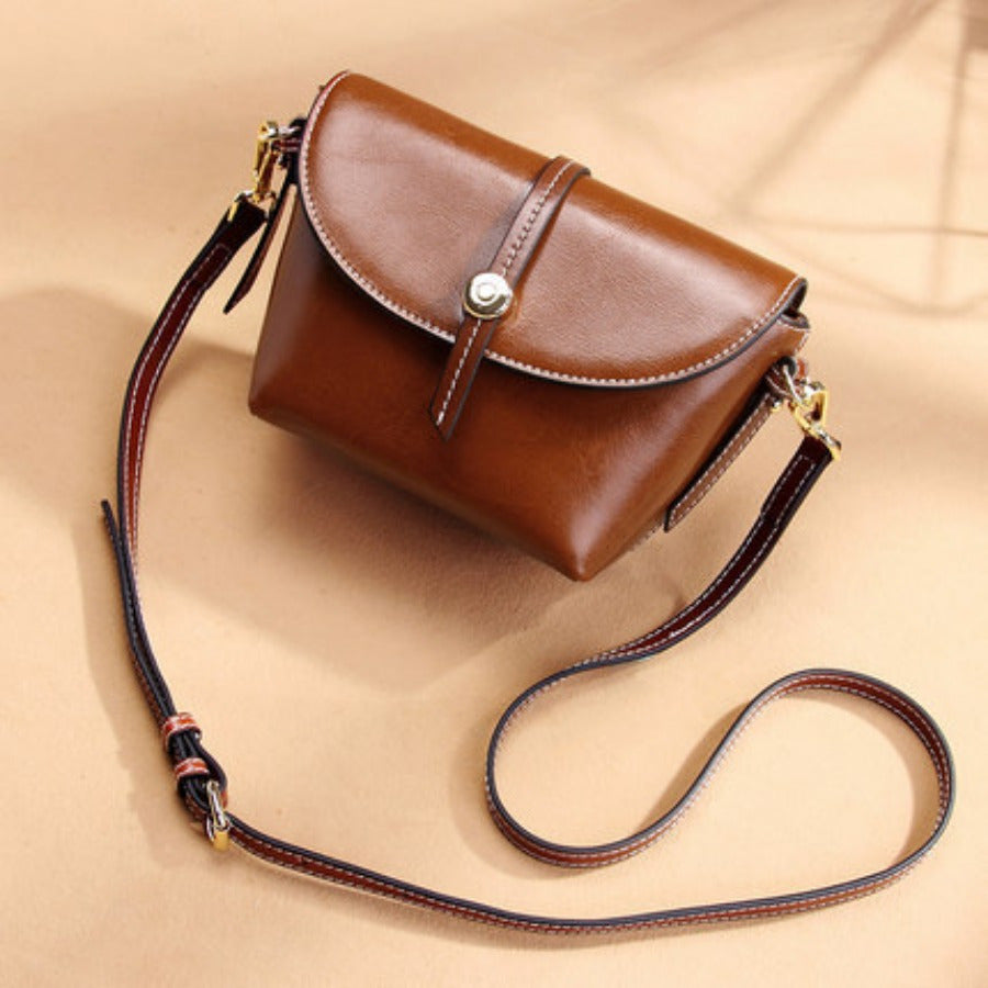 New Solid Color Leather Women's Saddle Bag, Simple And High-End Versatile Crossbody Bag, Leather Bag, Shoulder Bag for Women