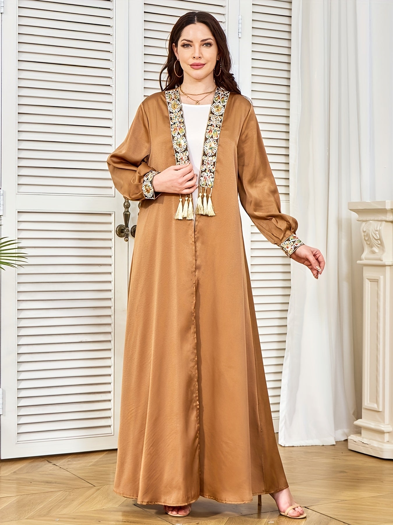 Middle East Dubai New Evening Dress Muslim Women's Open Front Tassel Pendant Abaya Two-Piece Set