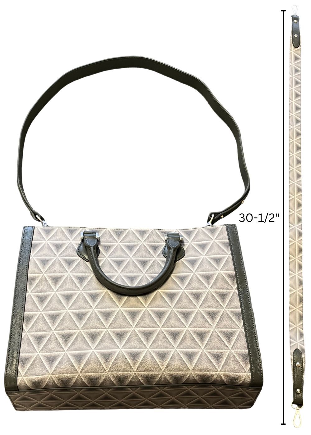 Revemoire Large Grey Leather Tote Bag 13-1/2" x 11" x 5" for Work, Travel, Shopping, Parties