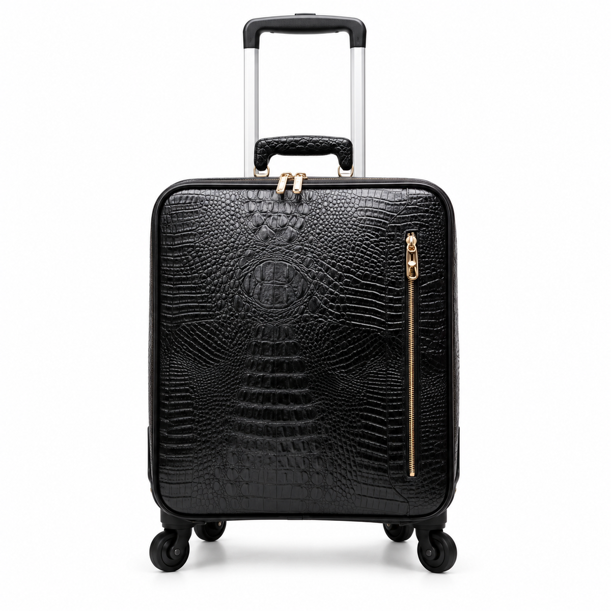 Black Crocodile Embossed Leather Trolley Suitcase