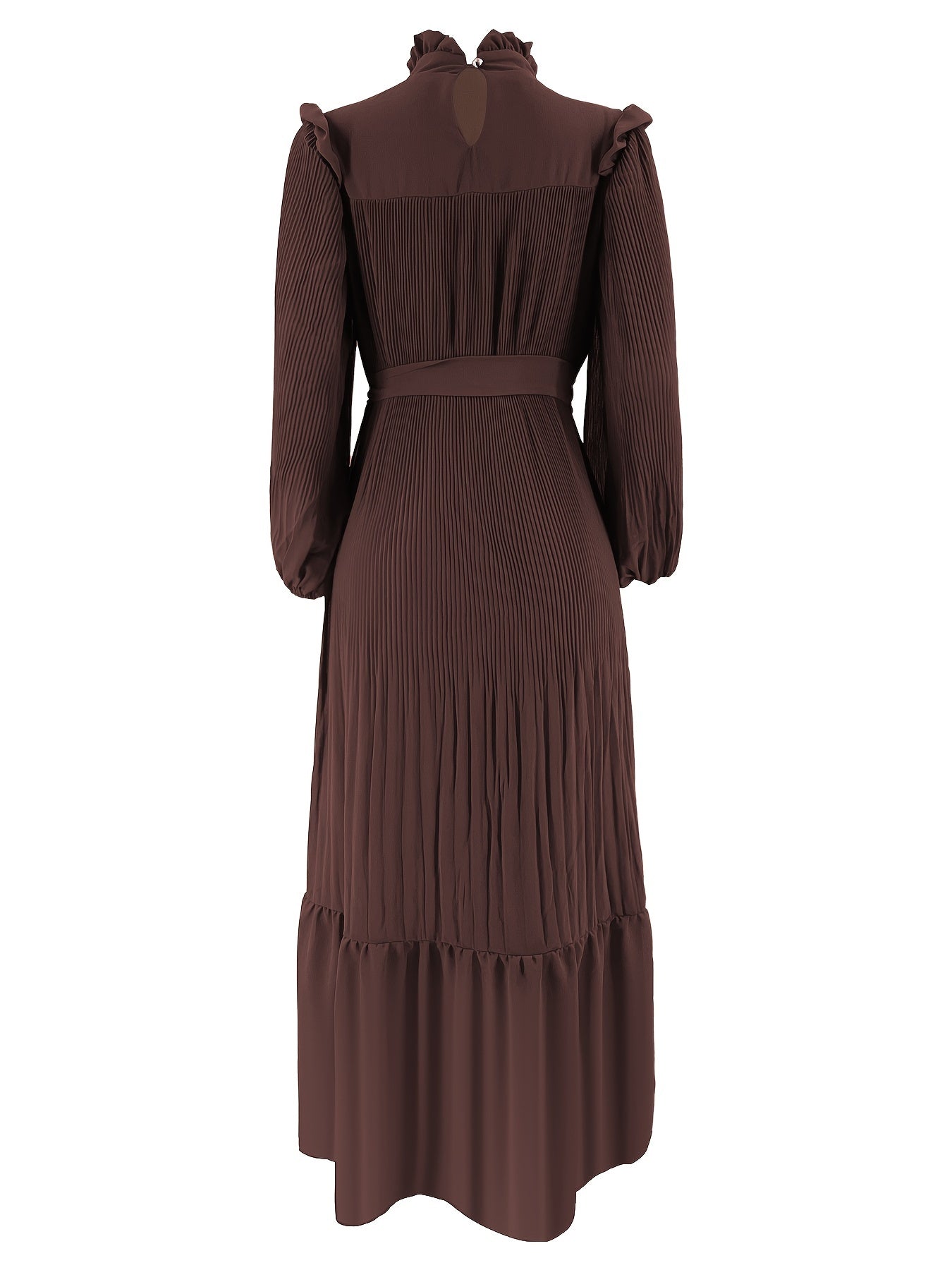 Women's Middle Eastern Muslim Baju Abaya Dress - Modest Long Sleeve Ruffled Hem Solid Color Traditional Dress with Belt, Machine Washable All-Season Casual Wear, Modest Apparel | Soft Texture