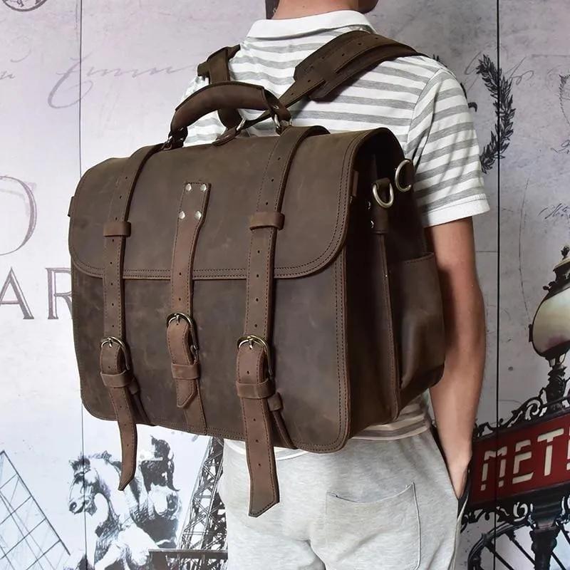 The Gustav Messenger Bag | Large Capacity Vintage Synthetic Leather Backpack for Men with Multiple Compartments