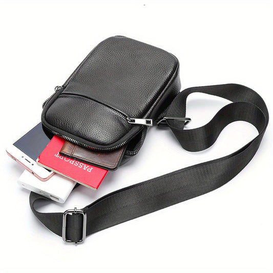 Men's Casual Crossbody Chest Bag - Genuine Leather Multifunctional Outdoor Commuter Bag, Adjustable Strap, Spacious Compartment