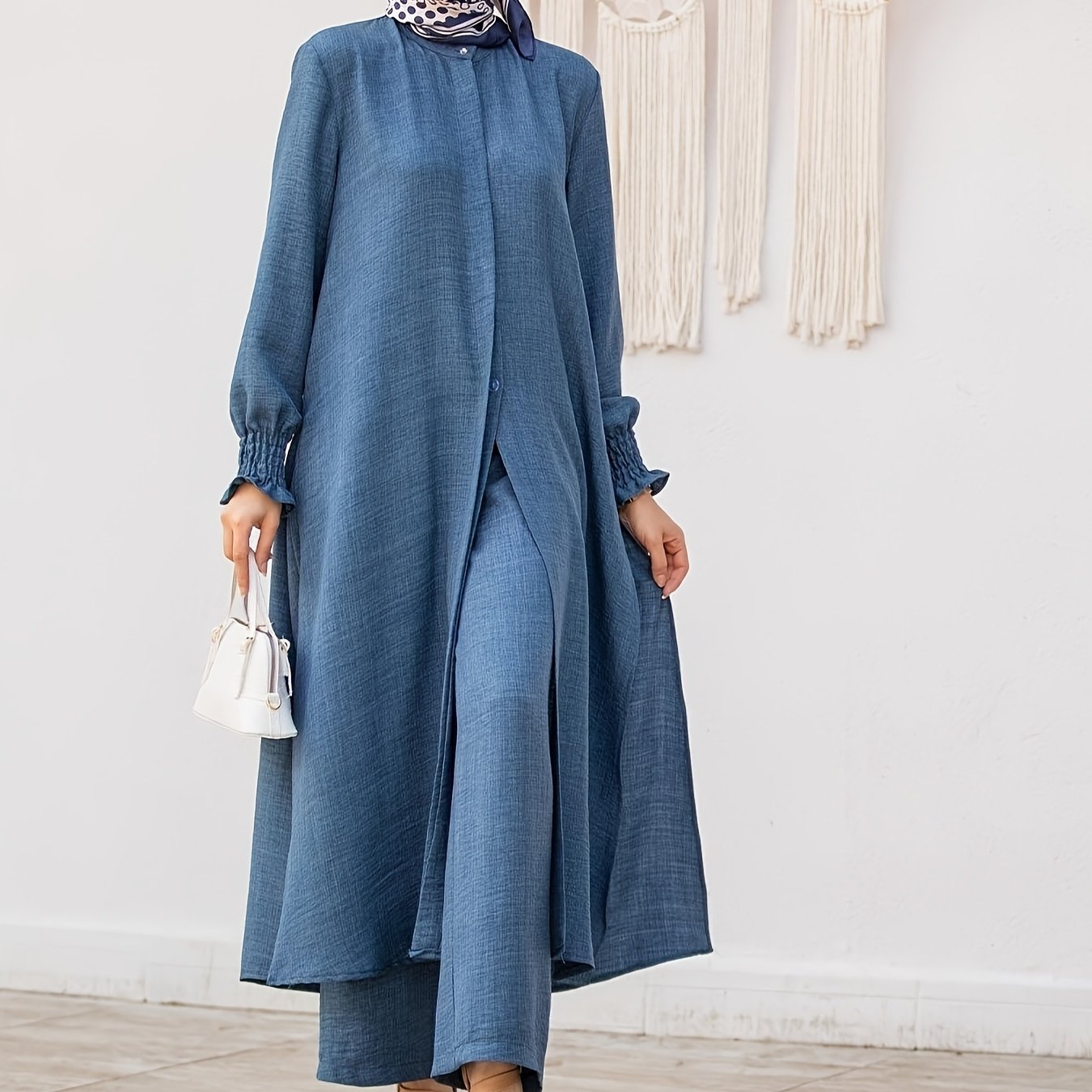 Middle East Ramadan Elegant Pure Muslim Pakistani Abaya Casual Pants Set - Fashionable and Comfortable Design, Perfect for Daily Wear