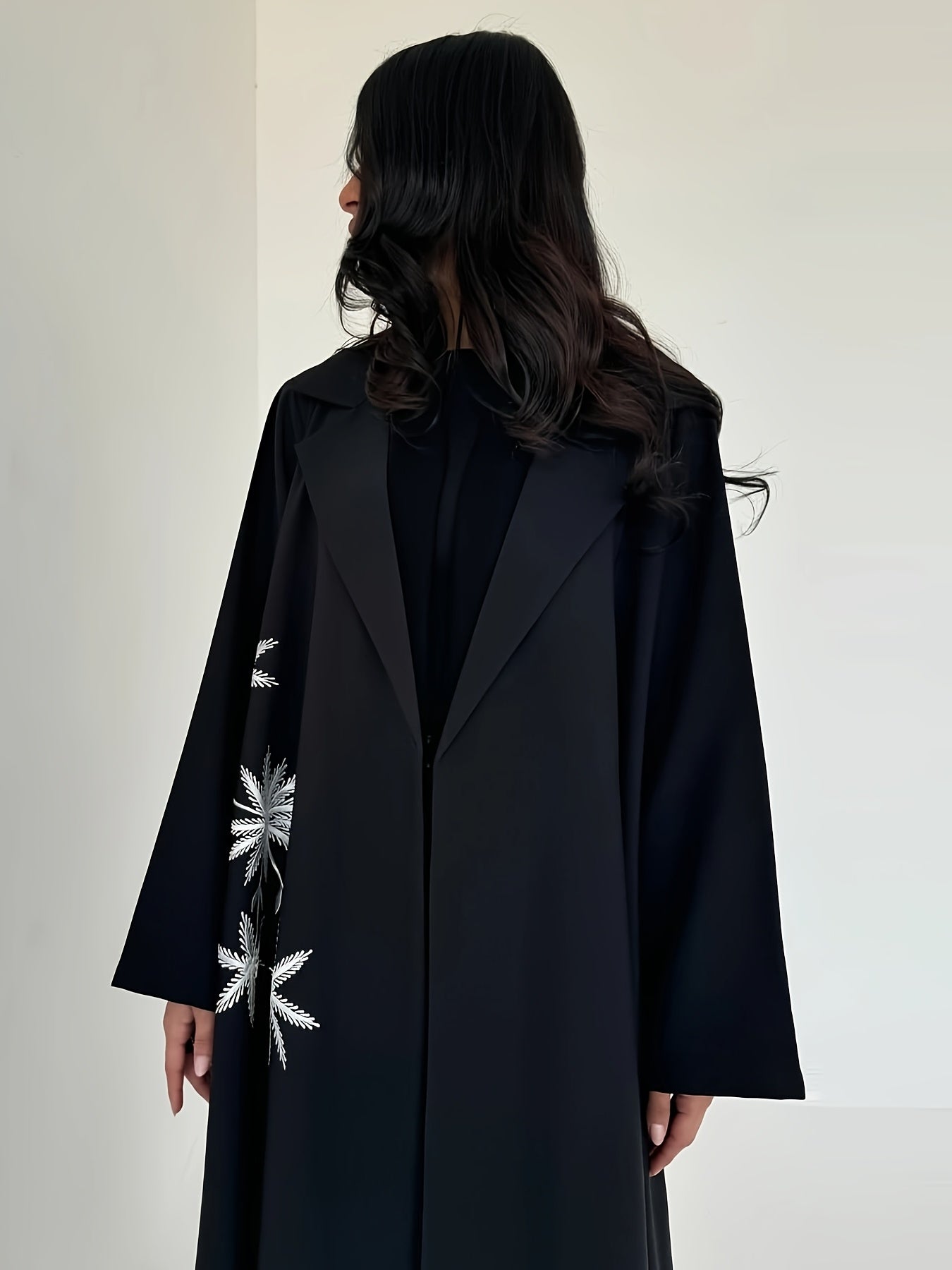 Elegant Black Modest Embroidered Abaya with Floral Pattern - Long Sleeve, Open Front, Loose Fit for Women - Perfect for Spring/Summer/Fall - Dubai Style, Modest Apparel | Elegant Abaya