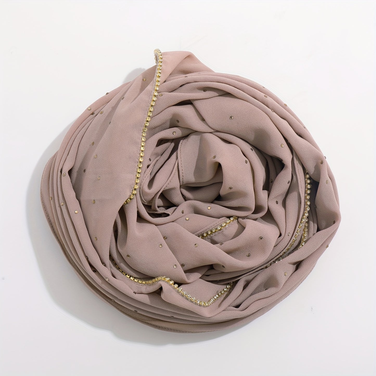 1pc Lightweight Breathable Chiffon Scarf with Sparkling Rhinestone Trim