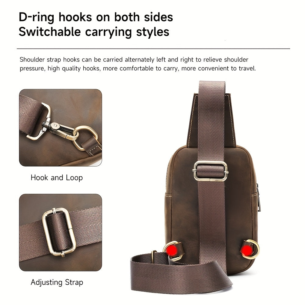 Leather Men Sling Bag, Small Crossbody Bags For Phone Daily Used Shoulder Bags, Sport Running Sling Bags, Leather Men Messenger Bag