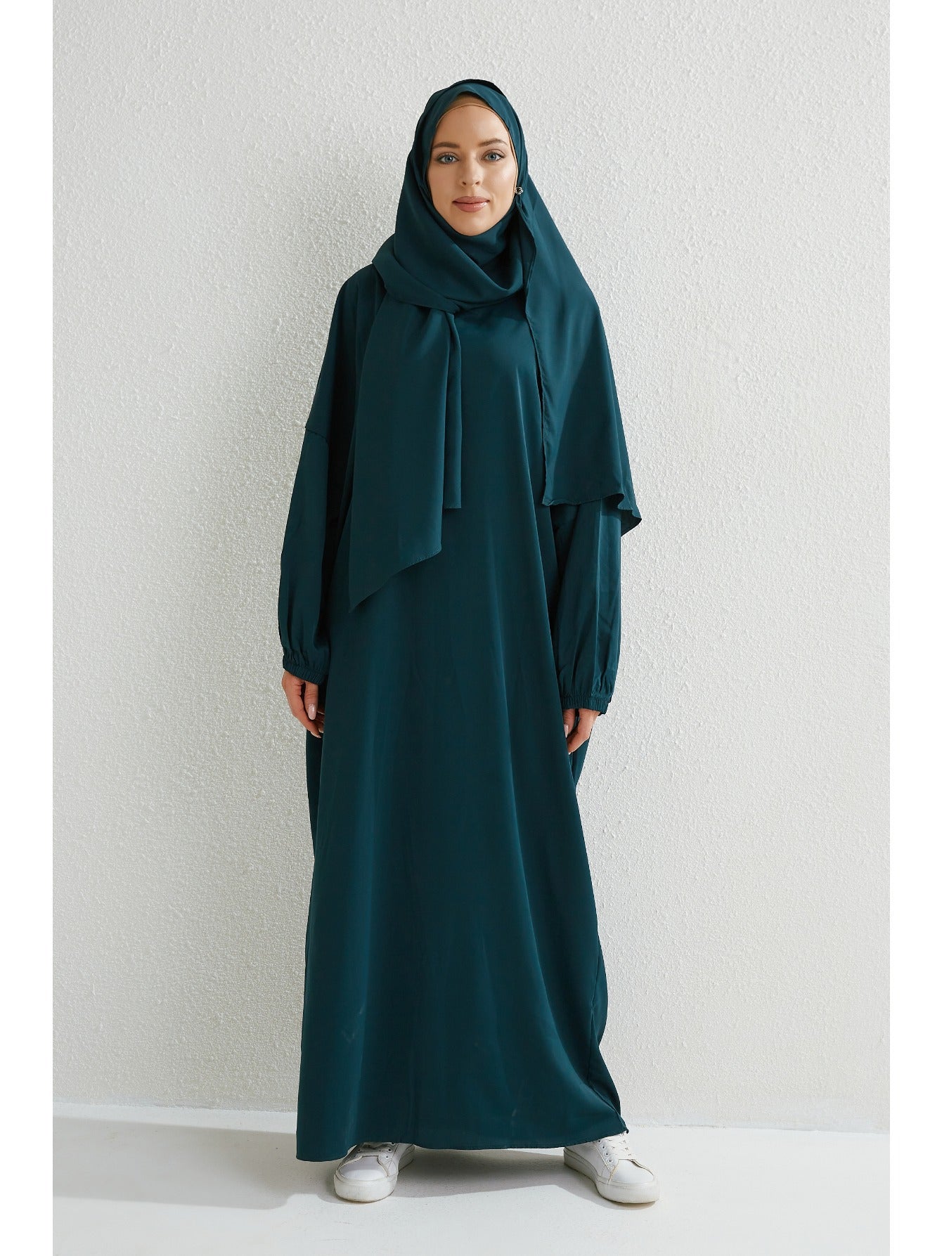 Elegant Islamic Hijab Dress for Women - Kaftan Style with Headscarf, Modest Middle Eastern Long Skirt Jibab Abaya, Loose Fit H-Silhouette, Long Sleeve Asymmetrical Hem, Solid Color Beige, Machine Washable for Ramadan Prayer & All Occasio