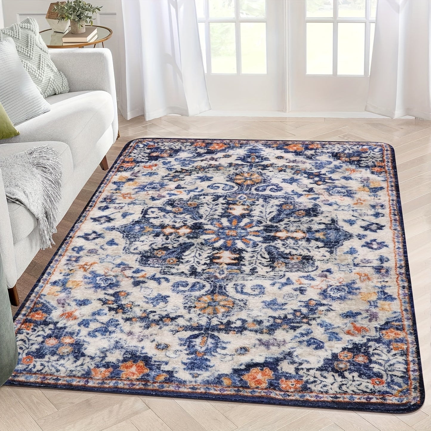 Bohemian Round Rug Bedroom Round Area Rug Soft Bathroom Circle Mat, Vintage Machine Washable Non Slip Low Pile Indoor Floor Carpet For Kitchen, Laundry Room, Entryway
