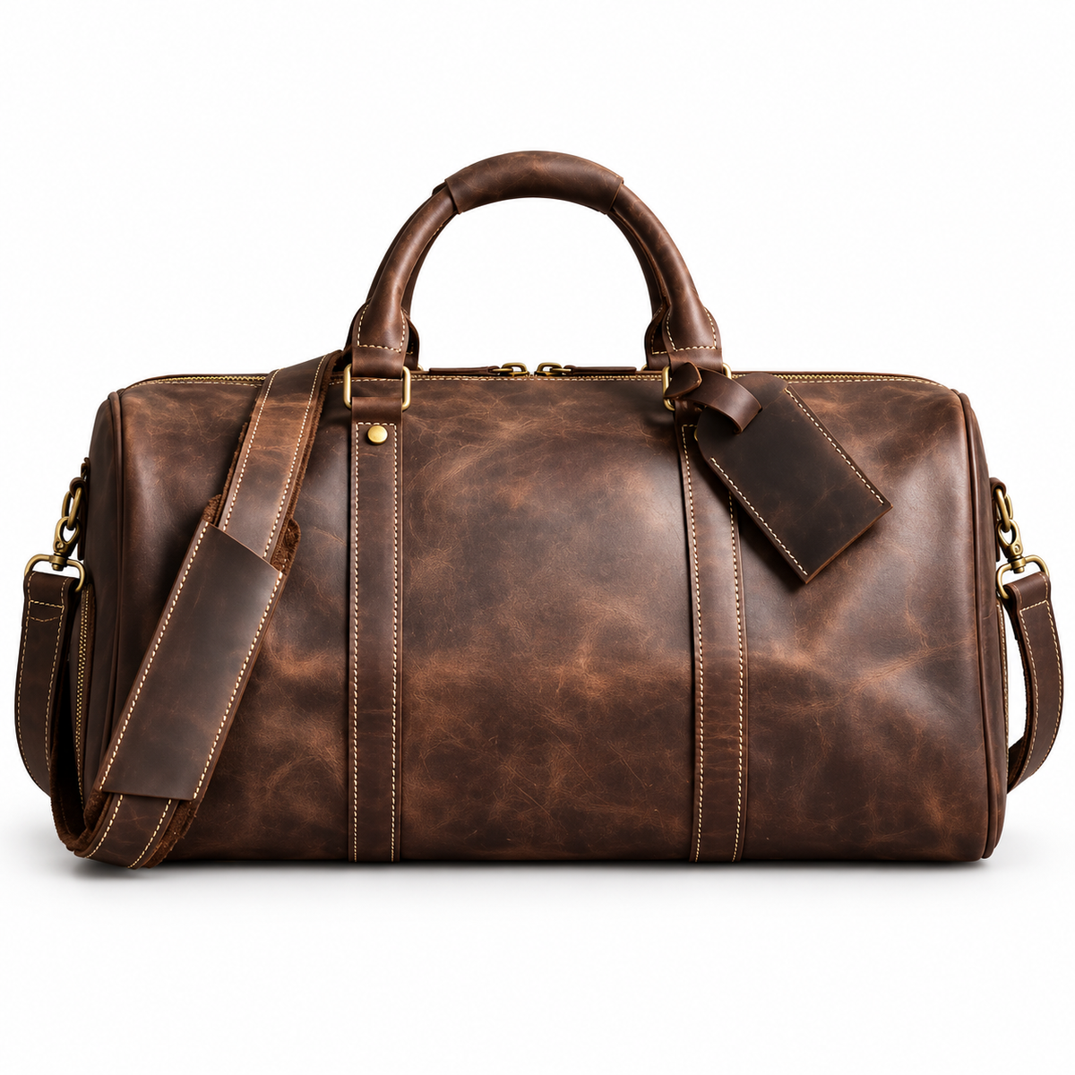 Vintage Dark Brown Leather Duffel Bag