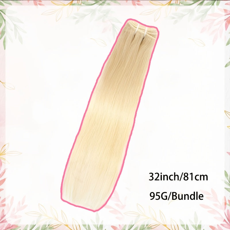 Straight Human Hair Weft Hair Extensions Color 613 Blonde Remy Human Hair Weft Weave Hair Extensions Double Wefted 3.35 oz Human Hair Bundles Blonde