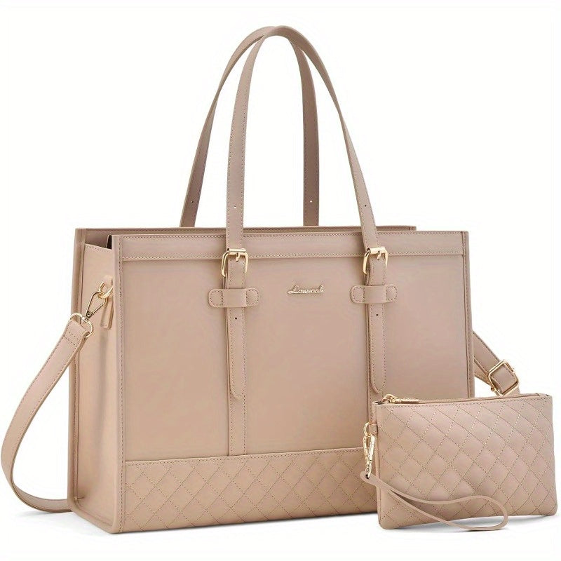 Laptop Bag for Women 15.6 inch Laptop Leather Tote Bag Computer Bag Work Bags for Business Office Large Capacity Laptop Purse Professional Work Canvas Tote Black