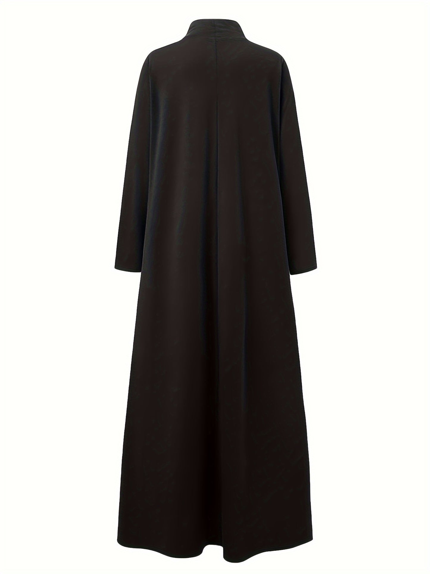 Solid Color High-Neck Long Arabic Abaya for Women in Muslim Style