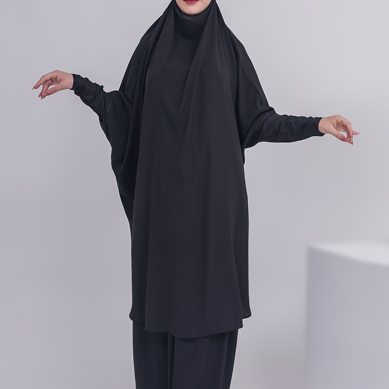 2pcs Dubai Islamic Muslim Women Jilbaab Abaya Long Skirt Pray Abaya Set for EID Ramadan