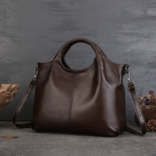 Multi-Functional Messenger Handbag, High-End Genuine Leather Women's Bag, Ethnic Fashion Layer Cowhide Large-Capacity Tote Bag