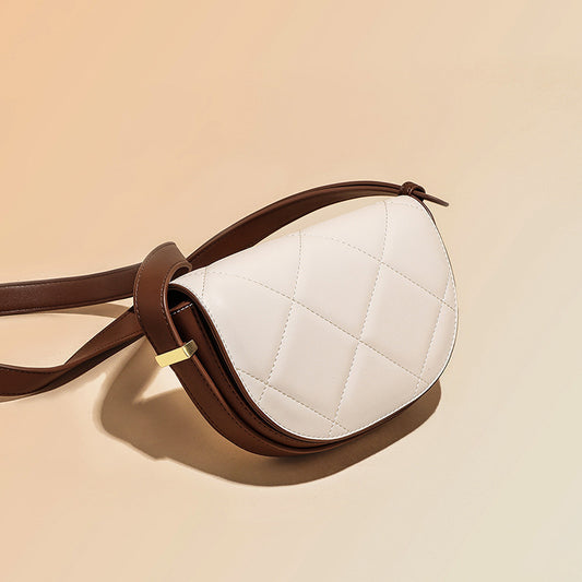 Semi-Circle Wide Strap Saddle Bag- Unique Leather Crossbody for Women