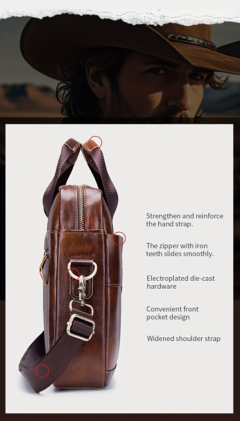 Men's Leather Multi-functional Briefcase Laptop Crossbody Bag, Men's Professional Business Bags For Work