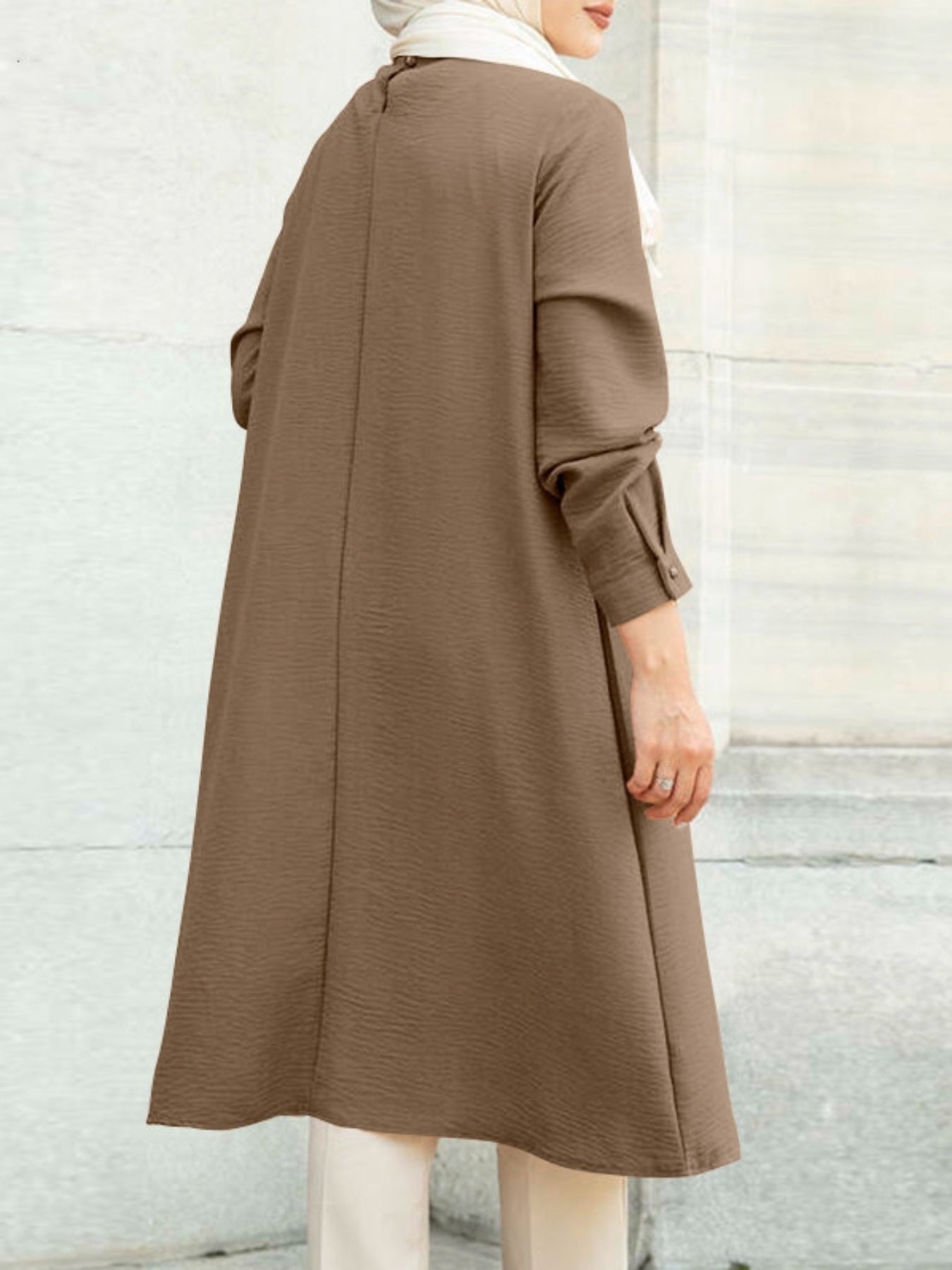 Women Kaftan Abaya Dress Elegant Solid Color Ethnic Style Long Sleeve