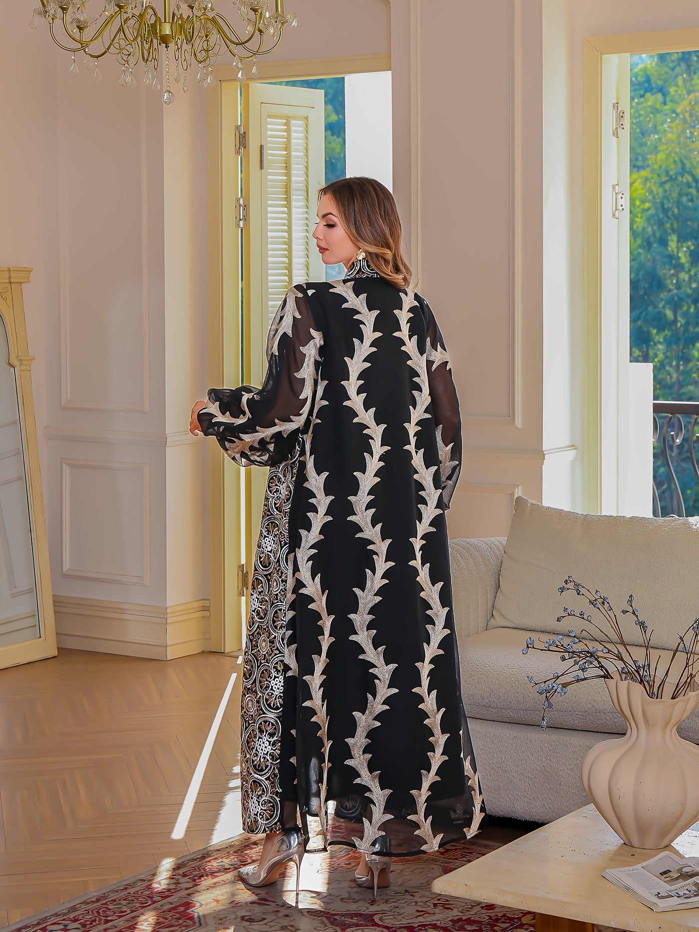 Ramadan Women's ABAYA Robes | Modern Muslim Pipe Bead Embroidered Diamond Bar Code Big Robe Women's Elegant Dress Foreign Trade Dubai Turkey Foreign Trade Clothing Abaya