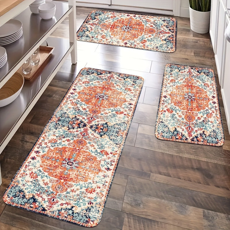 Bohemian Kitchen Mat, Bohemian Raggy Wind Mat, Indian Mat Corridor Running Mat, Flannel Soft And Comfortable Easy to Clean, Suitable for Bedroom Living Room Dining Room Kitchen Bathroom Porch Rug Floor Carpet, Laundry Room