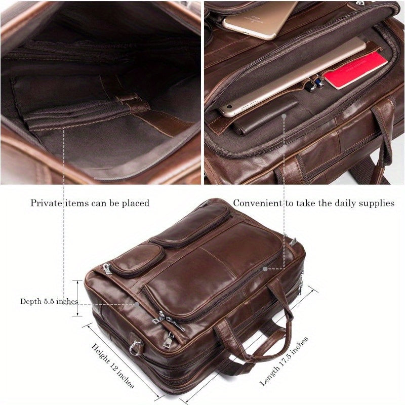 Business Travel Briefcase Leather Duffel Bags for Men Laptop Bag fits 15.6 inches Laptop
