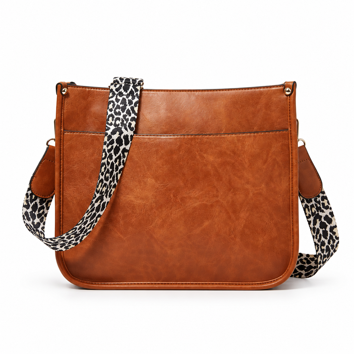Brown Crossbody Bag With Leopard Strap