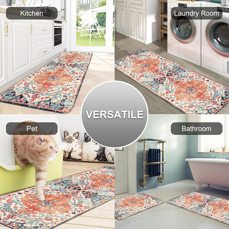 Bohemian Kitchen Mat, Bohemian Raggy Wind Mat, Indian Mat Corridor Running Mat, Flannel Soft And Comfortable Easy to Clean, Suitable for Bedroom Living Room Dining Room Kitchen Bathroom Porch Rug Floor Carpet, Laundry Room