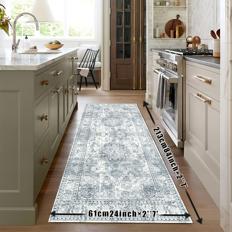 Area Rugs Boho Washable Area Rug For Bathroom, Bedroom, Large Area Rugs For Living Room Dining Room, Bohemian Vintage Non Slip Low Pile Indoor Accent Carpet For Home Office-blue Color Bathroom Mat