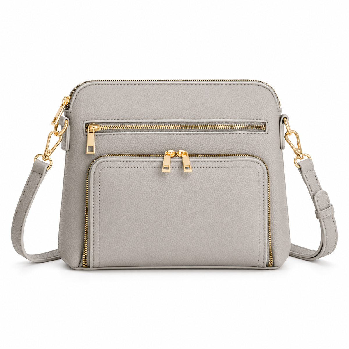Elegant Grey Textured Crossbody Zipper Bag