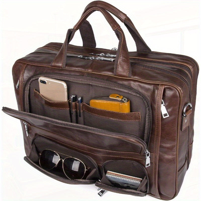 Business Travel Briefcase Leather Duffel Bags for Men Laptop Bag fits 15.6 inches Laptop