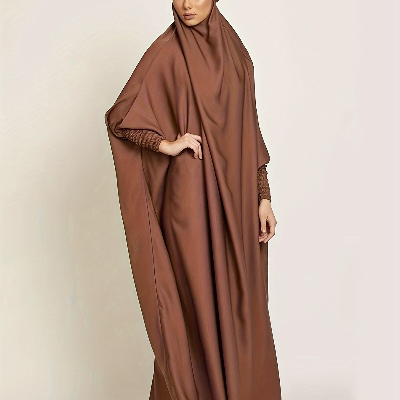 Long Sleeve Solid Color Jibab Abaya - Women's Traditional Arabian Polyester Robe with Tie Back, 95% Polyester 5% Elastane, 135g/m² - Muslim Nida Hijab Dress