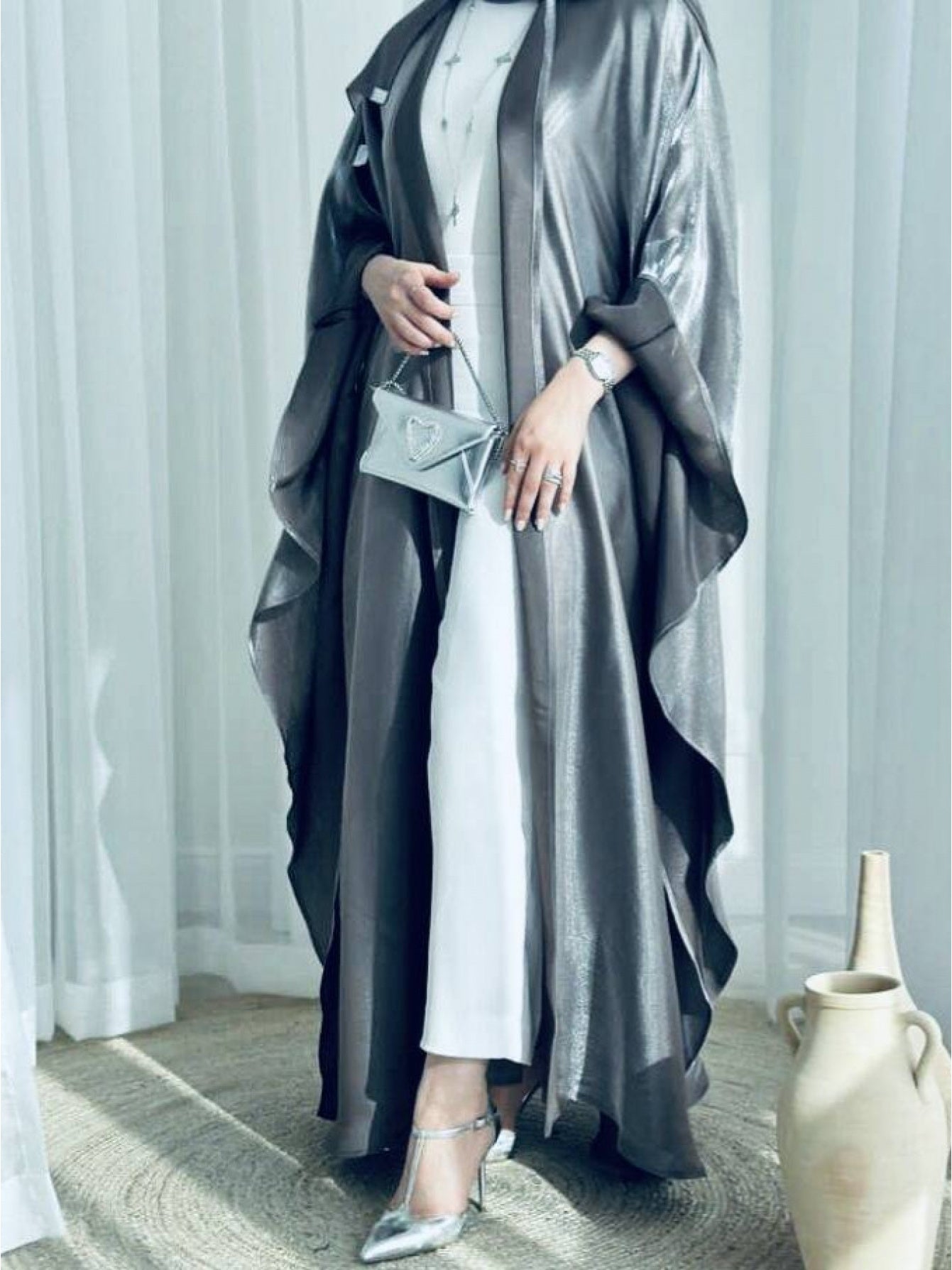 Dubai Middle Eastern Turkish Abaya Open Front Long Dress Two-Piece Set Without Scarf