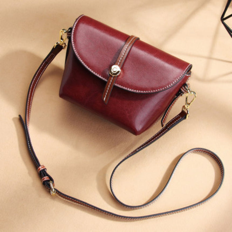 New Solid Color Leather Women's Saddle Bag, Simple And High-End Versatile Crossbody Bag, Leather Bag, Shoulder Bag for Women