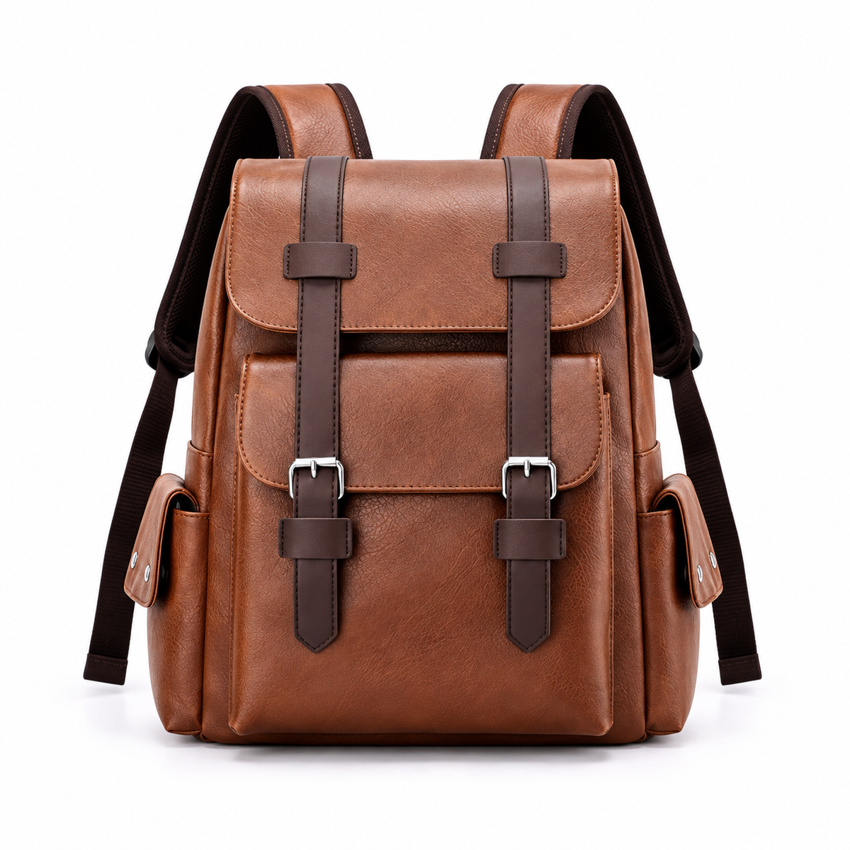 Vintage Brown Backpack With Buckle Details