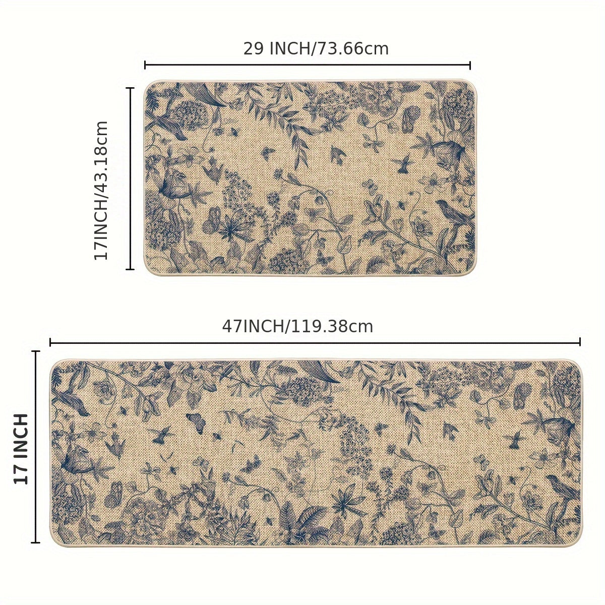 Flower Bird Leaves Kitchen Mats, Home Decor Low-Profile Kitchen Rugs For Floor - 17x29 Inches And 17x47 Inches