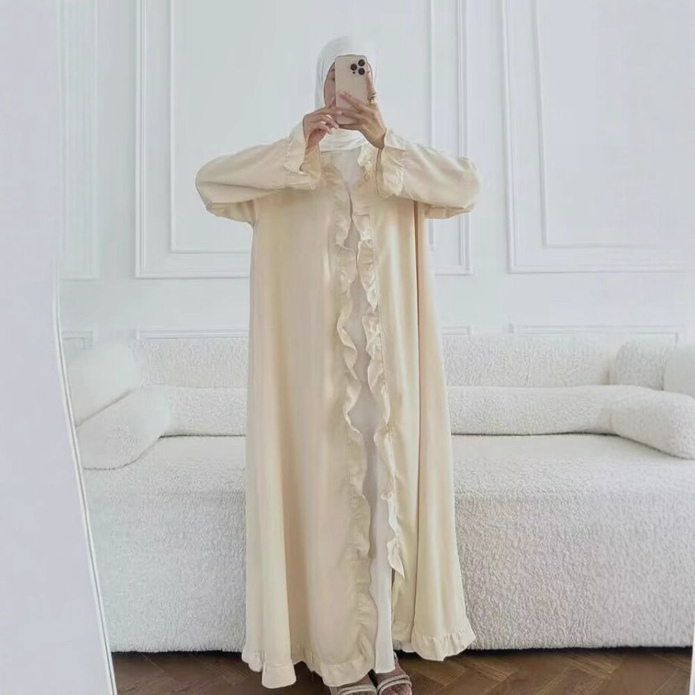Women's Elegant Arabic Abaya Robe - Lightweight Breathable Loose Fit Long Sleeve Arabic Dress with Belt, Solid Color Machine Washable All-Season Casual & Formal Wear