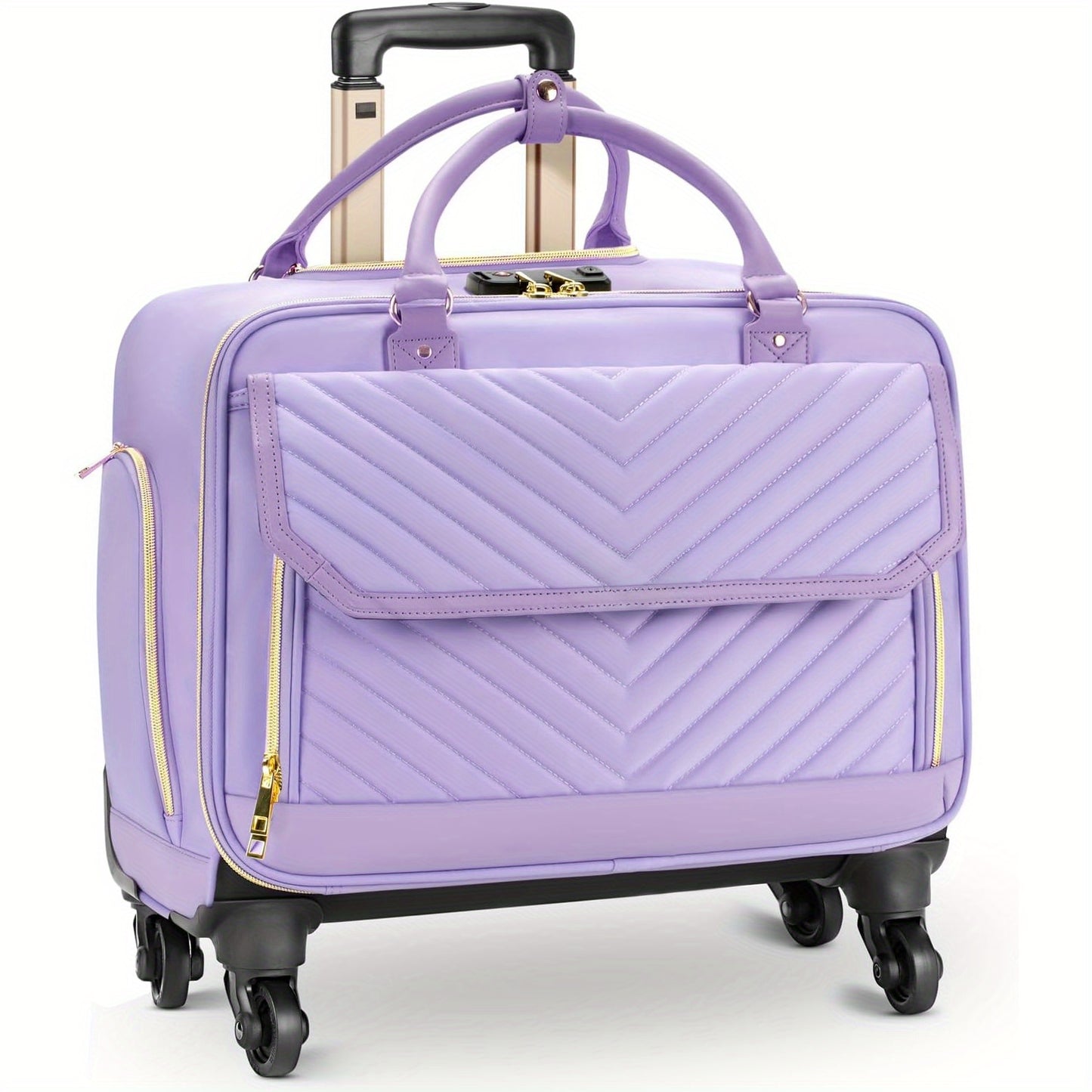 Rolling Briefcase for Women with 4 Spinner Wheels and Telescopic Extendable Handle, Leather Laptop Bag with Wheels, Roller Computer Bag for Work Travel Carry On Luggage