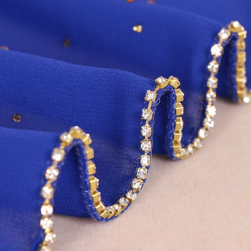 1pc Lightweight Breathable Chiffon Scarf with Sparkling Rhinestone Trim