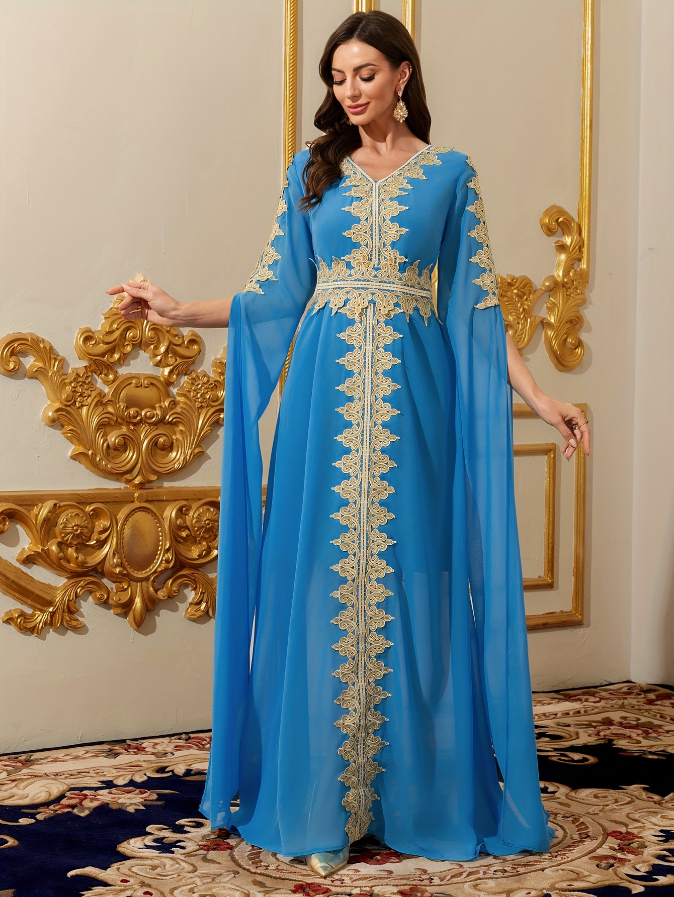Long Sleeve Patchwork Arab National Costume Women's Evening Kaftan Abaya Dress from Middle East Dubai