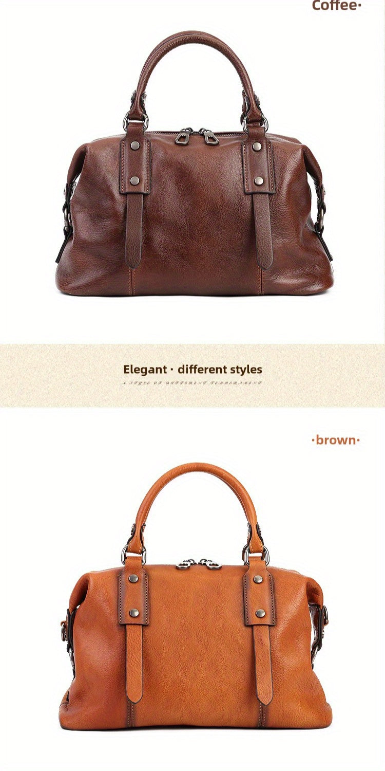 Women's Genuine Leather Crossbody Bag - Adjustable Wide Strap, Large Capacity Vintage Tote & Shoulder Bag