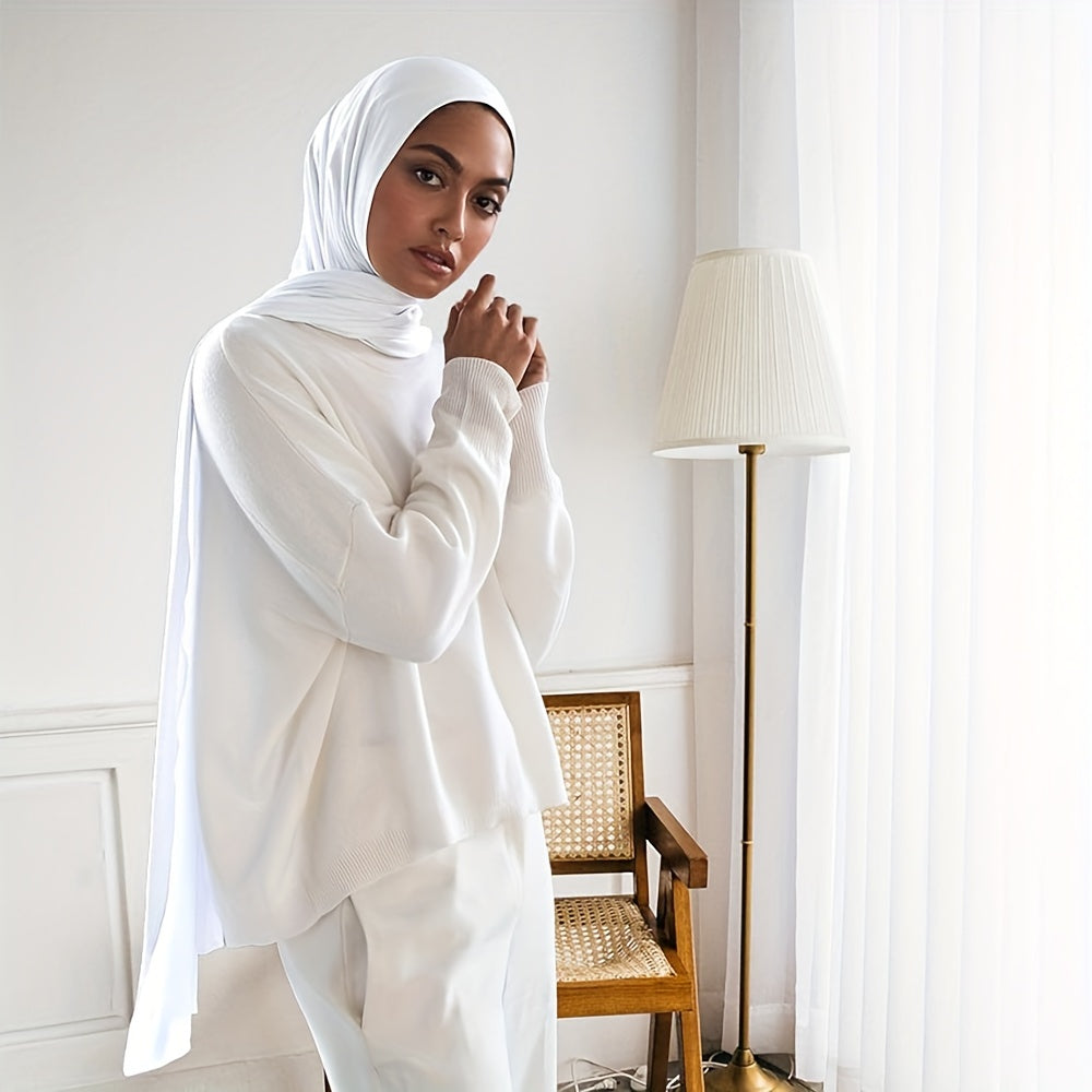 3pcs Women'S Small Size Muslim Bamboo Jersey Hijab Set - Elegant Solid Color Hijab Scarf with Head Cover & Shawl, Soft Breathable Woven Fabric, Non-Stretch Fit for Ramadan, Daily Wear & Special Occasion